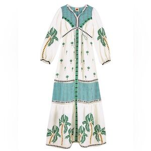 Farm Rio Palm Tree Embroidered Maxi Dress